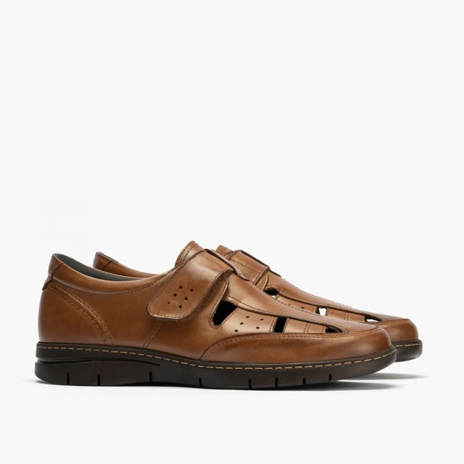 sandalia_piel_hombre__mar_8.webp Calzaro Sandalias | Sandalia Piel Hombre 4030 Marrón Claro Velcro