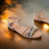 Calzaro Sandalias | Sandalia Plana 2910 Con Brillantes Taupe Alba.