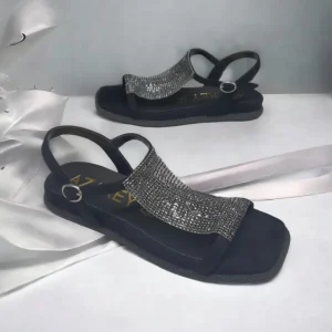Calzaro Sandalias | Sandalia Plana Adorno Metalizado 501 Negro.
