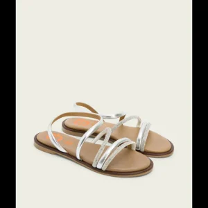 Calzaro Sandalias | Sandalia Plana con Brillantes 3010 Piel Plata Cara.
