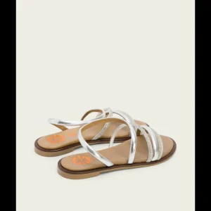 Calzaro Sandalias | Sandalia Plana con Brillantes 3010 Piel Plata Cara.