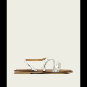 Calzaro Sandalias | Sandalia Plana con Brillantes 3010 Piel Plata Cara.