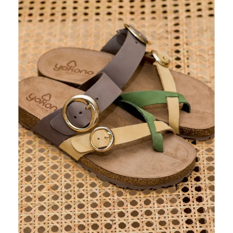 sandalia_plana_jerba__ama_0.webp Calzaro Sandalias Bios | Sandalia Plana Jerba 122 Amarillo, Verde-Oliva y Marrón.