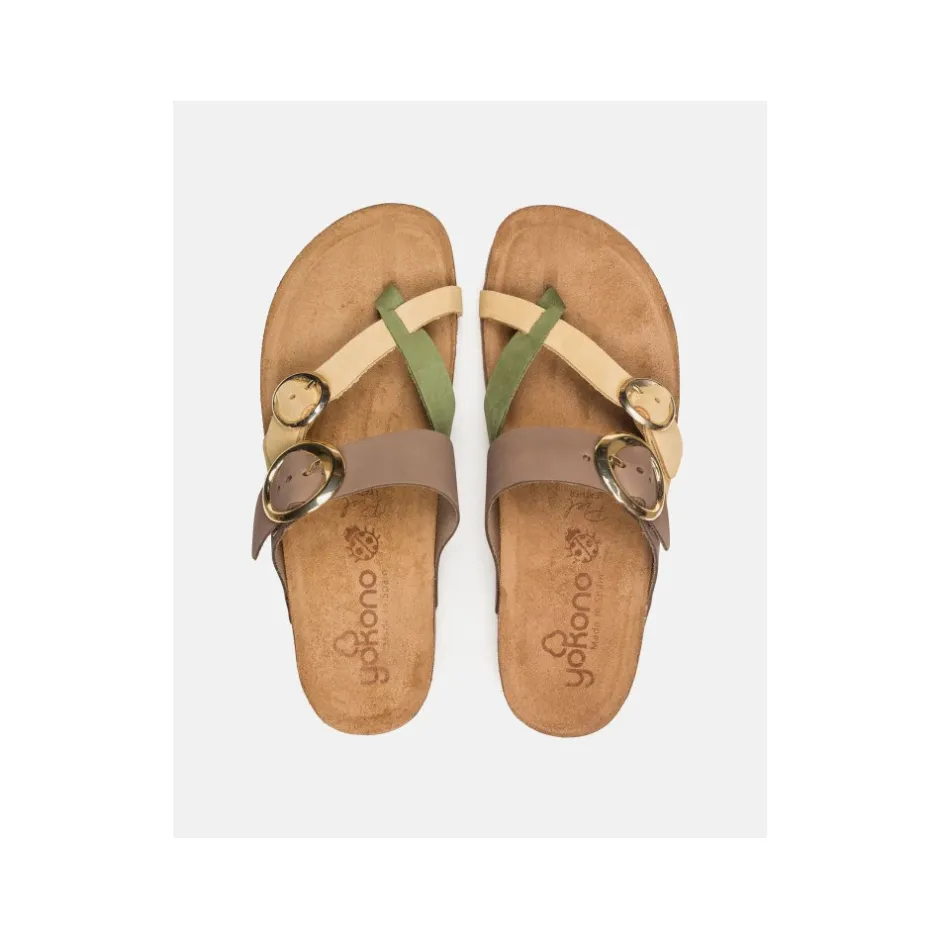 sandalia_plana_jerba__ama_1.webp Calzaro Sandalias Bios | Sandalia Plana Jerba 122 Amarillo, Verde-Oliva y Marrón.