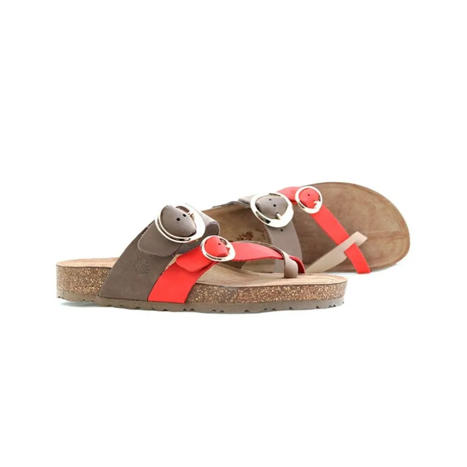 sandalia_plana_jerba__roj_0.webp Calzaro Sandalias Bios | Sandalia Plana Jerba 122 Rojo Coral, Taupe y Marrón.