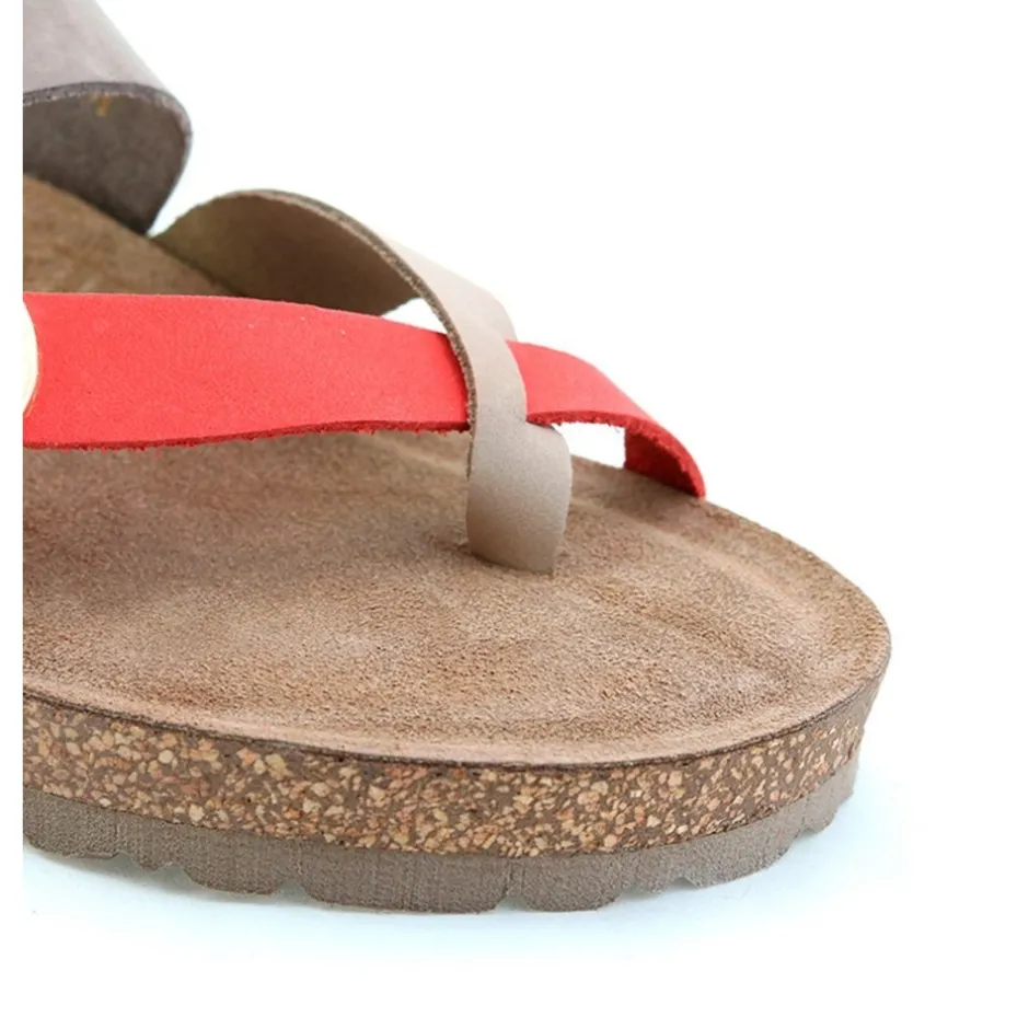 sandalia_plana_jerba__roj_2.webp Calzaro Sandalias Bios | Sandalia Plana Jerba 122 Rojo Coral, Taupe y Marrón.