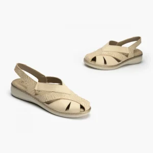 Calzaro Sandalias | Sandalia Plana Mujer 5583 Punta Cerrada Crema Beige.