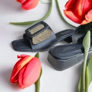Calzaro Zuecos | Zapatos De Tac贸n | Sandalia Tacón 23058 Pala Hebilla Negro