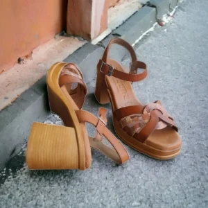 Calzaro Sandalias | Sandalia Tacón Ancho Alto 2868 Cuero