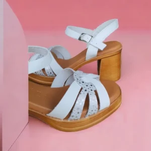 Calzaro Sandalias | Sandalia Tacón Ancho Alto 2868 Blanco