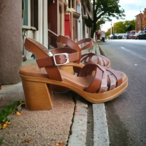 Calzaro Sandalias | Sandalia Tacón Ancho Alto 2868 Cuero