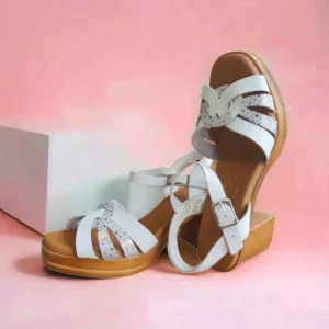 Calzaro Sandalias | Sandalia Tacón Ancho Alto 2868 Blanco