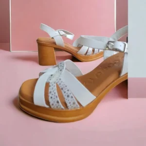 Calzaro Sandalias | Sandalia Tacón Ancho Alto 2868 Blanco