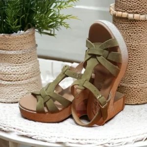Calzaro Sandalias | Sandalia Tacón Ancho y Plataforma 32403 Kaki Verde Militar