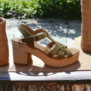 Calzaro Sandalias | Sandalia Tacón Ancho y Plataforma 32403 Kaki Verde Militar