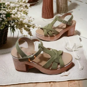 Calzaro Sandalias | Sandalia Tacón Ancho y Plataforma 32403 Kaki Verde Militar