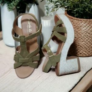 Calzaro Sandalias | Sandalia Tacón Ancho y Plataforma 32403 Kaki Verde Militar