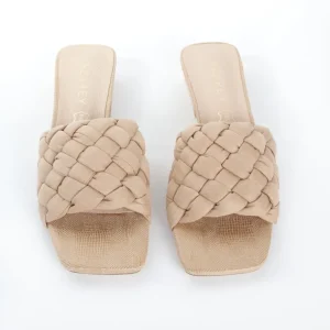Calzaro Zuecos | Zapatos De Tac贸n | Sandalia Tacón Bajo Pala Acolchada Taupe 164
