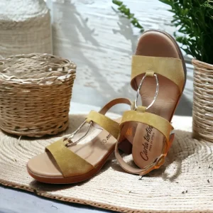 Calzaro Sandalias | Sandalia Tacón Medio 68538 Mostaza