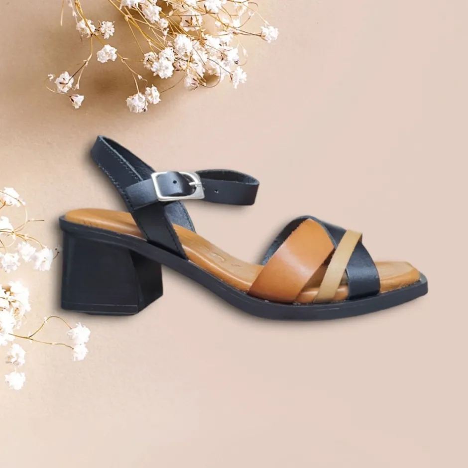 sandalia_tacn_medio__negr_0.webp Calzaro Sandalias | Sandalia Tacón Medio 4162 Negro, Cuero y Kaki.