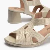 Calzaro Sandalias | Sandalia Tacón Mujer 5690 Piel Fantasia Dorado.