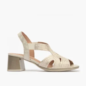 Calzaro Sandalias | Sandalia Tacón Mujer 5690 Piel Fantasia Dorado.
