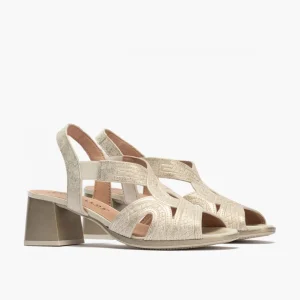 Calzaro Sandalias | Sandalia Tacón Mujer 5690 Piel Fantasia Dorado.