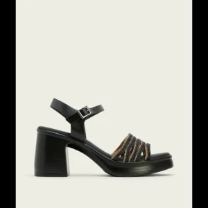 Calzaro Sandalias | Sandalia Tacón Piel 3055 y Textil Negro Ilka .