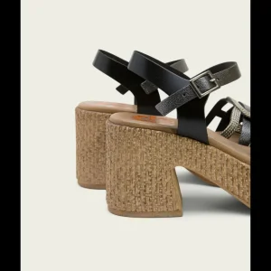 Calzaro Sandalias | Sandalia Tacón Piel 3061 y Textil Negro Plomo Jana .