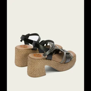 Calzaro Sandalias | Sandalia Tacón Piel 3061 y Textil Negro Plomo Jana .