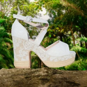 Calzaro Alpargatas | Sandalia Tacón Yute Paris Blanco.