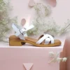 Calzaro Sandalias | Sandalia Taconin Bajo 4177 Blanco y Plata.