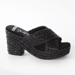 Calzaro Zuecos | Alpargatas | Sandalia zueco tacón ancho esparto 327 negro