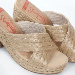 Calzaro Zuecos | Alpargatas | Sandalia zueco tacón ancho esparto 327 beige