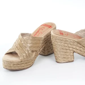 Calzaro Zuecos | Alpargatas | Sandalia zueco tacón ancho esparto 327 beige