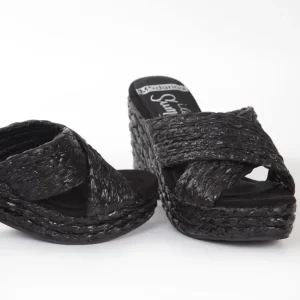 Calzaro Zuecos | Alpargatas | Sandalia zueco tacón ancho esparto 327 negro