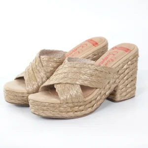 Calzaro Zuecos | Alpargatas | Sandalia zueco tacón ancho esparto 327 beige