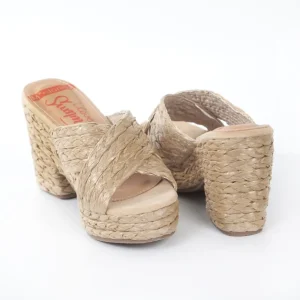 Calzaro Zuecos | Alpargatas | Sandalia zueco tacón ancho esparto 327 beige