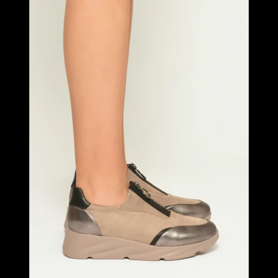 zapatillas_deportivas_h_t_2.webp Calzaro Zapatos Con Cordones | Casual | Zapatillas Deportivas 494H864 Taupe y Gris con Cierre Cremallera