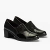 Calzaro Zapatos De Tac贸n | Confort | Zapato Abotinado con Lycra Tacón Clásico 1633 Lucido/Pithon/Charol Negro