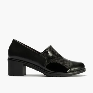Calzaro Zapatos De Tac贸n | Confort | Zapato Abotinado con Lycra Tacón Clásico 1633 Lucido/Pithon/Charol Negro