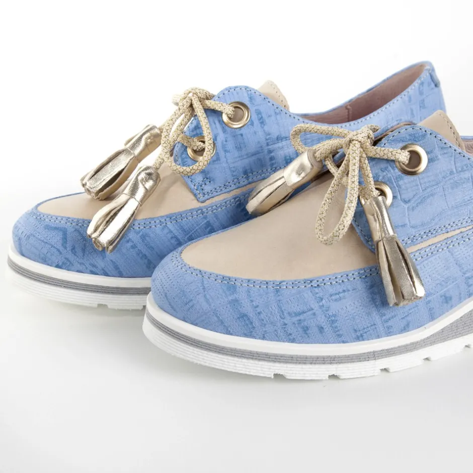 zapato_cordones_angelaoro_0.webp Calzaro Zapatos Con Cordones | Mocasines | Zapato Cordones Angela-Oro Azul Celeste y Taupe.