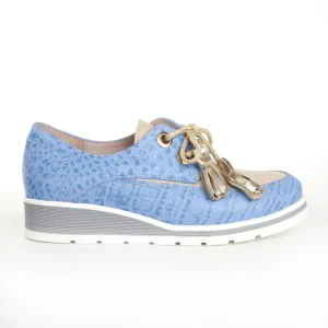 Calzaro Zapatos Con Cordones | Mocasines | Zapato Cordones Angela-Oro Azul Celeste y Taupe.