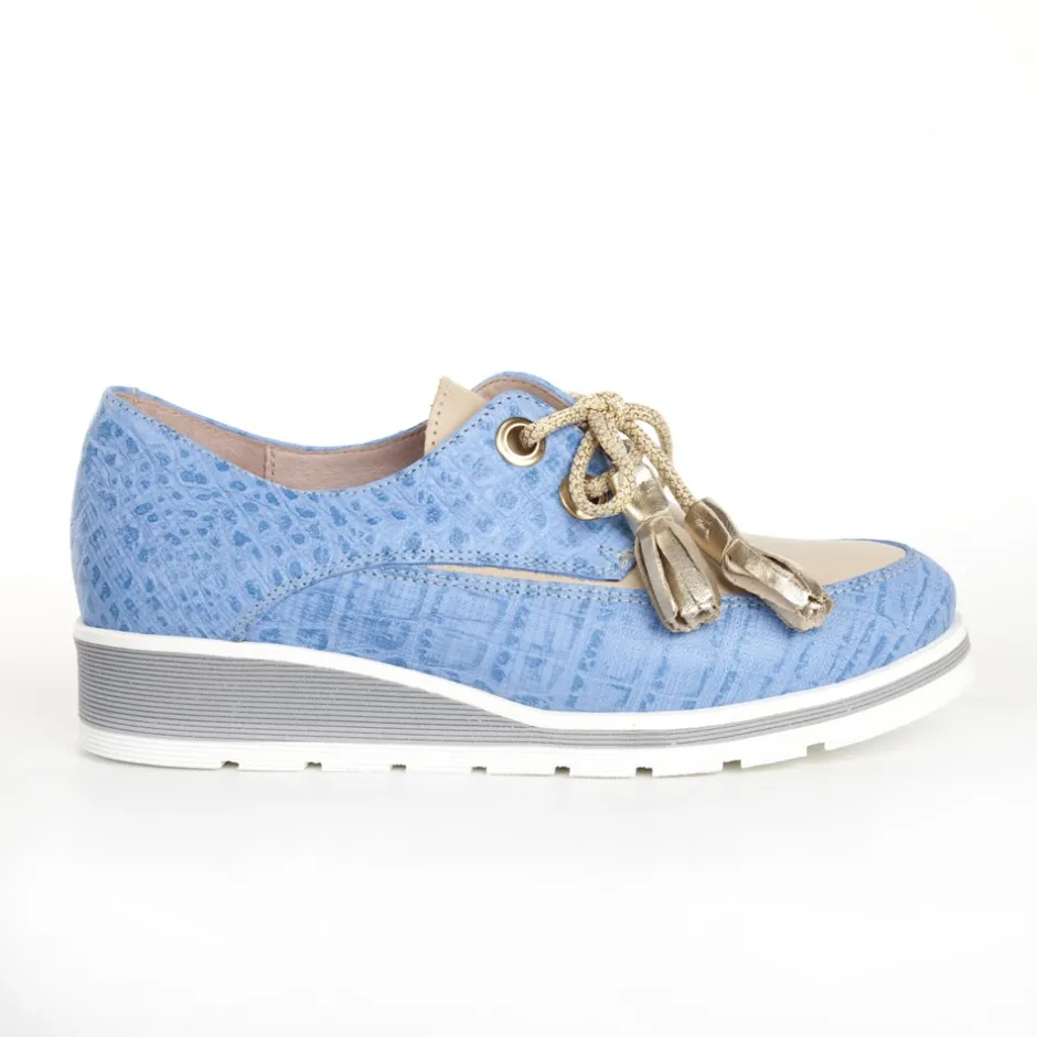 zapato_cordones_angelaoro_1.webp Calzaro Zapatos Con Cordones | Mocasines | Zapato Cordones Angela-Oro Azul Celeste y Taupe.