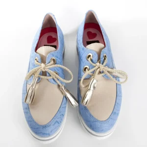Calzaro Zapatos Con Cordones | Mocasines | Zapato Cordones Angela-Oro Azul Celeste y Taupe.