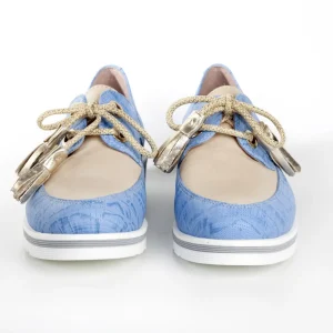 Calzaro Zapatos Con Cordones | Mocasines | Zapato Cordones Angela-Oro Azul Celeste y Taupe.