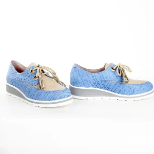 Calzaro Zapatos Con Cordones | Mocasines | Zapato Cordones Angela-Oro Azul Celeste y Taupe.