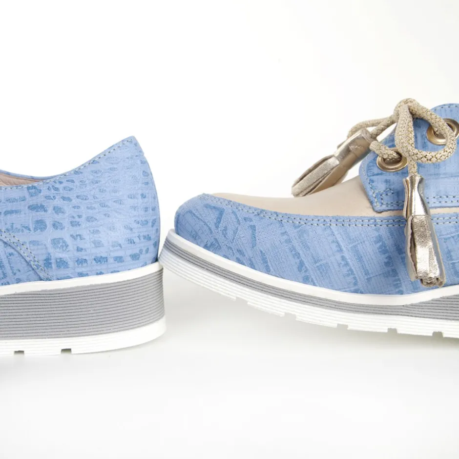 zapato_cordones_angelaoro_5.webp Calzaro Zapatos Con Cordones | Mocasines | Zapato Cordones Angela-Oro Azul Celeste y Taupe.