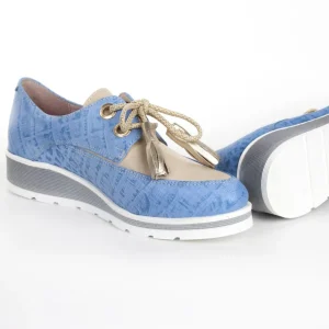 Calzaro Zapatos Con Cordones | Mocasines | Zapato Cordones Angela-Oro Azul Celeste y Taupe.