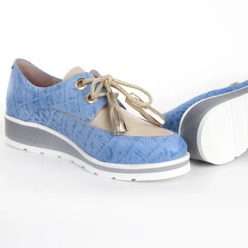 zapato_cordones_angelaoro_6.webp Calzaro Zapatos Con Cordones | Mocasines | Zapato Cordones Angela-Oro Azul Celeste y Taupe.